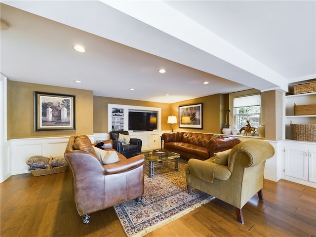 living room featuring dark hardwood / wood-style flooring