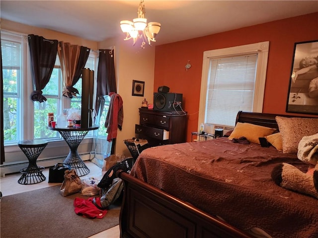 bedroom with a chandelier