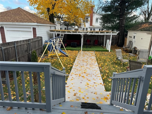 view of yard with a wooden deck