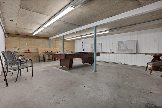 game room featuring billiards and concrete flooring