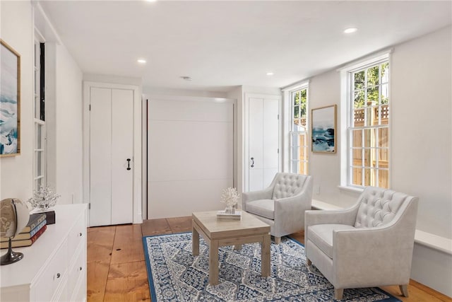 sitting room featuring light hardwood / wood-style floors