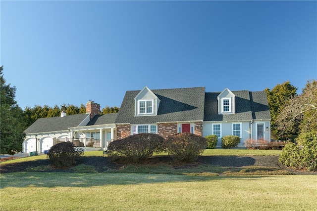 cape cod house with a pergola and a front lawn