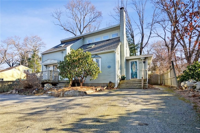 view of front of property with a deck