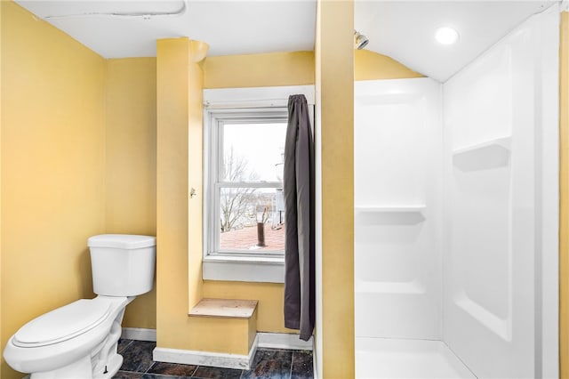 bathroom with a shower and toilet