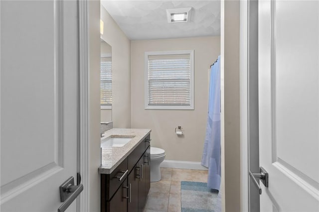 bathroom featuring tile patterned floors, vanity, and toilet