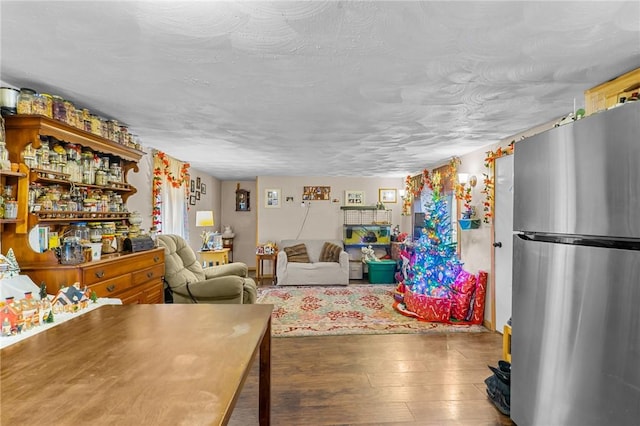 living room featuring a textured ceiling