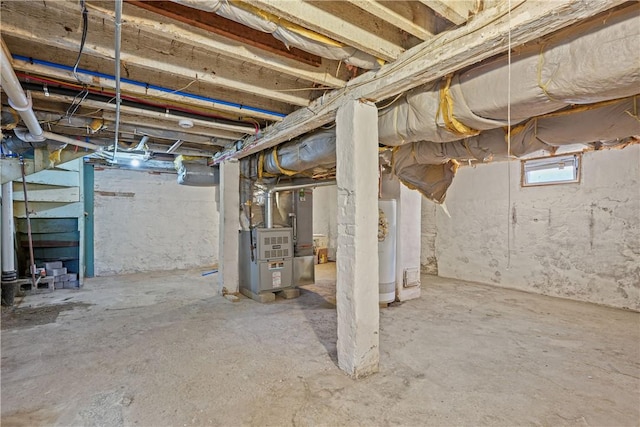 basement featuring heating unit