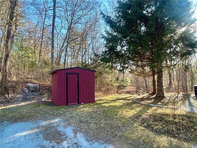 view of yard with a storage unit