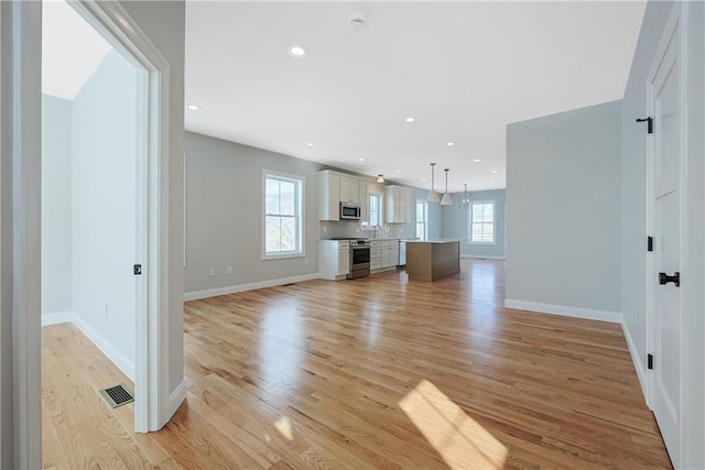 unfurnished living room with light hardwood / wood-style floors