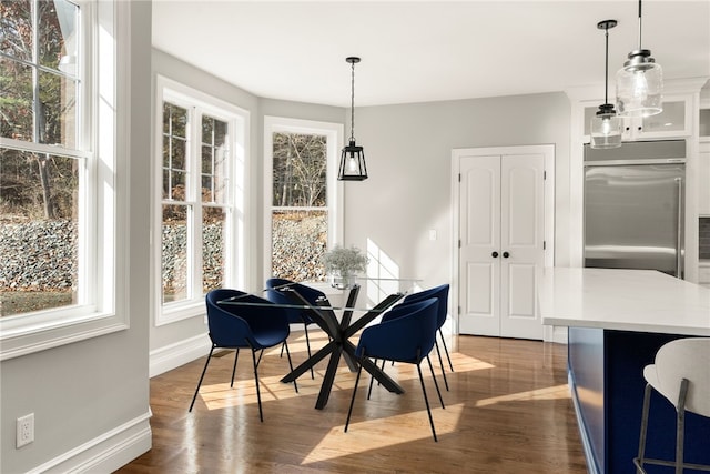 dining space featuring dark hardwood / wood-style floors