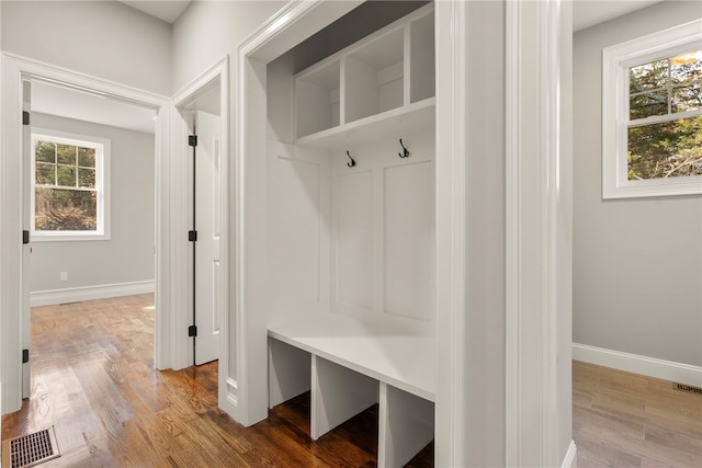 mudroom featuring hardwood / wood-style flooring and a wealth of natural light