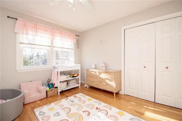 rec room featuring ceiling fan and wood-type flooring