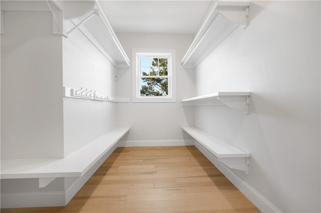 spacious closet featuring light hardwood / wood-style flooring