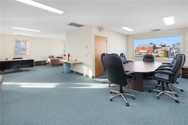 home office with carpet floors