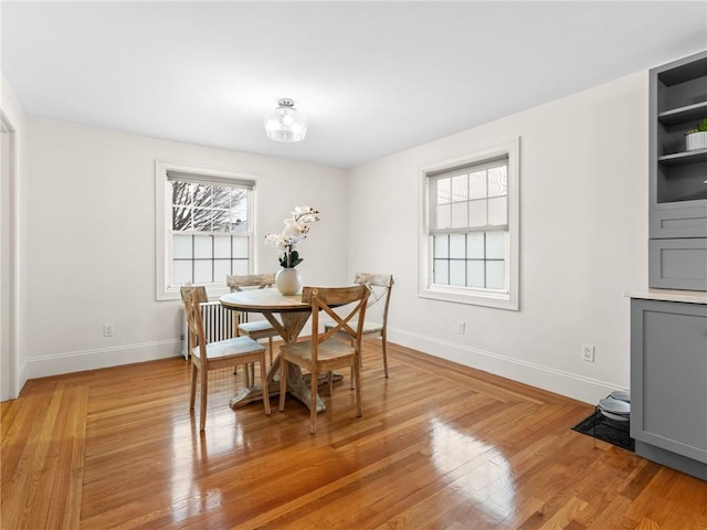 dining space featuring wood-type flooring