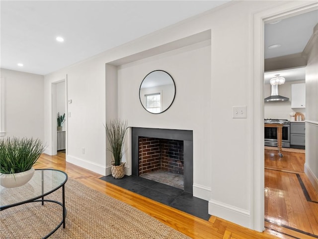 living room with hardwood / wood-style flooring