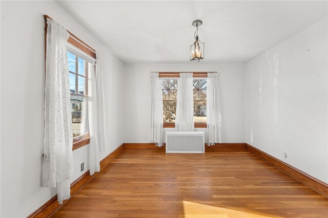 unfurnished dining area featuring a wealth of natural light and light hardwood / wood-style floors