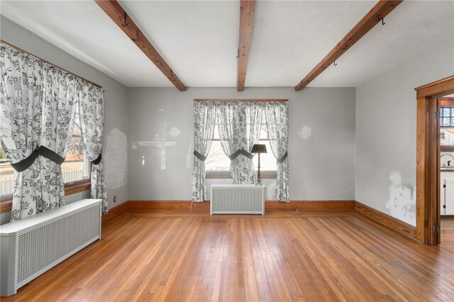 interior space with plenty of natural light, radiator, and light wood-type flooring