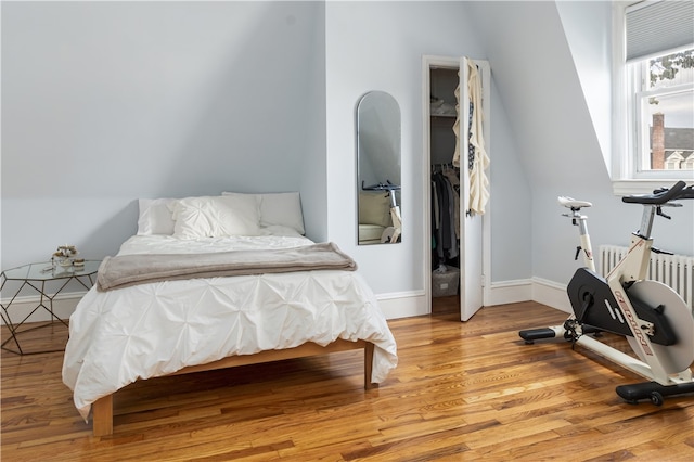 bedroom with a closet and hardwood / wood-style flooring