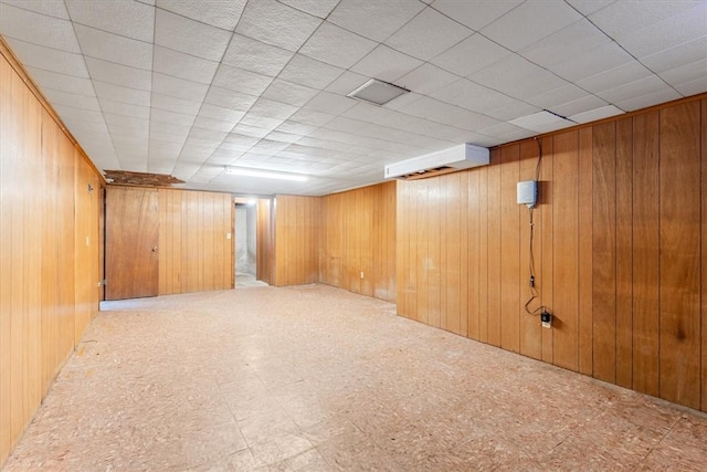 basement with wooden walls