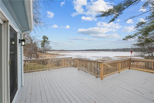 view of snow covered deck