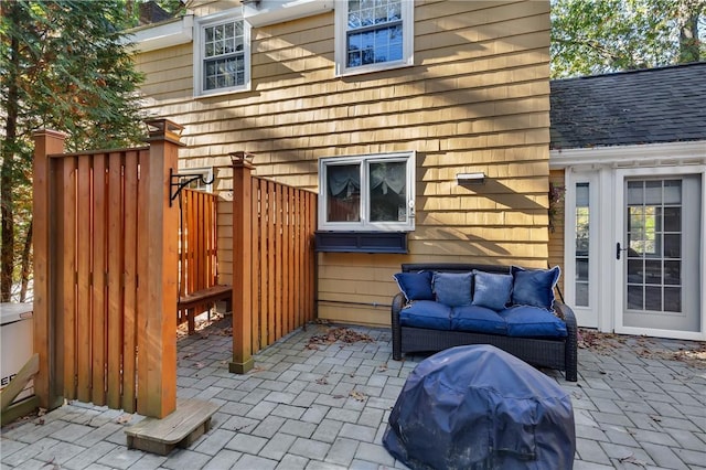 view of patio featuring outdoor lounge area and area for grilling