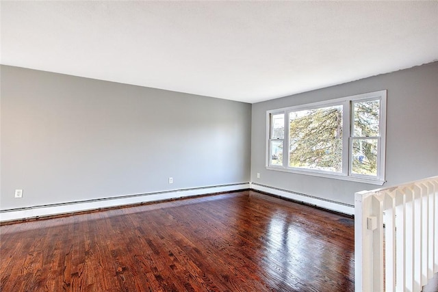 unfurnished room featuring hardwood / wood-style flooring and a baseboard radiator