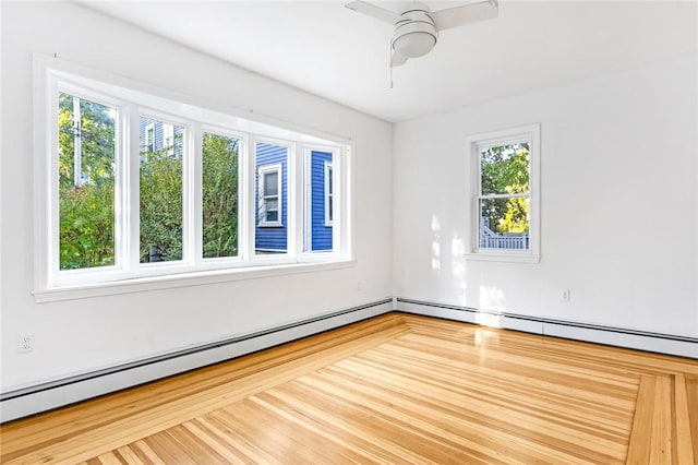 spare room with ceiling fan and a baseboard radiator