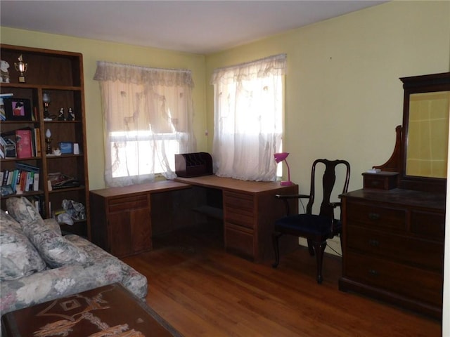 office space with dark hardwood / wood-style floors