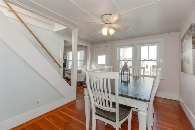 dining room featuring ceiling fan and wood-type flooring