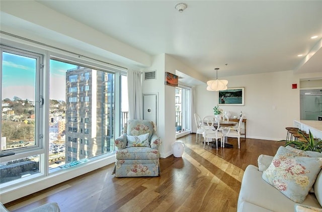 living room with hardwood / wood-style flooring