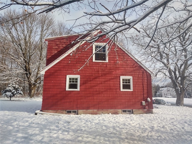 view of snow covered exterior