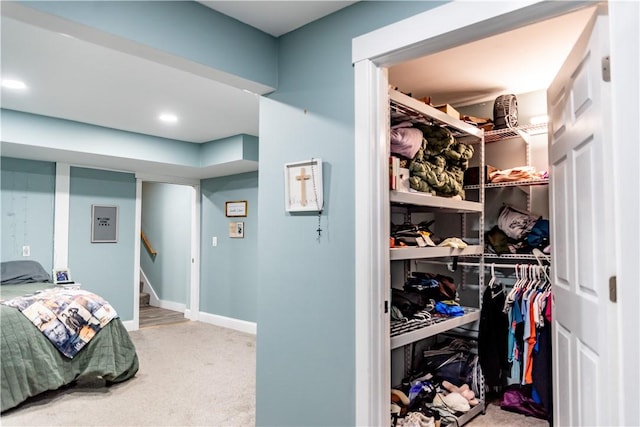 bedroom with a closet and carpet flooring