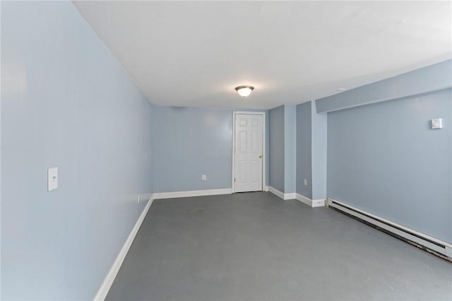 basement with a baseboard heating unit