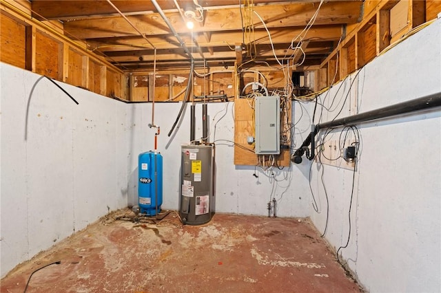 utility room featuring electric panel and electric water heater