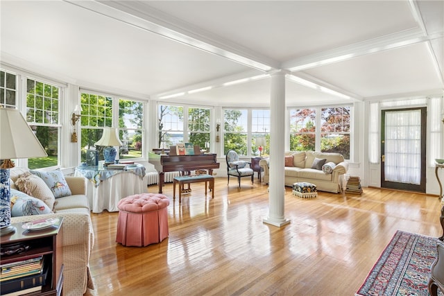 sunroom with decorative columns