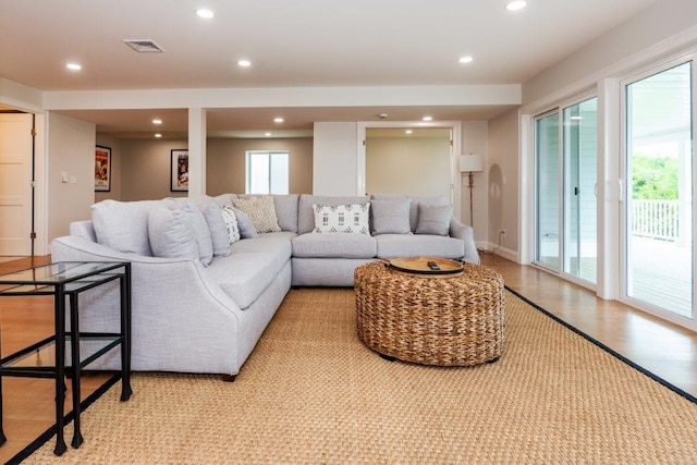 living room with light wood-type flooring