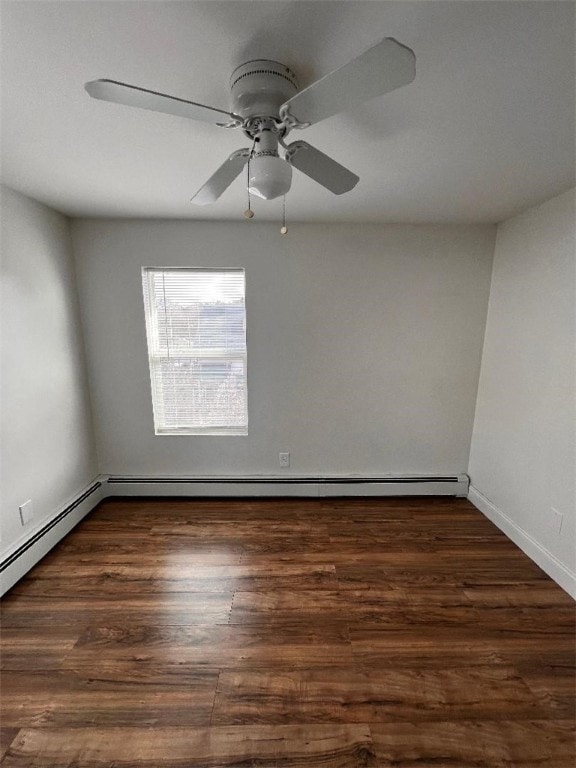 spare room featuring ceiling fan and dark hardwood / wood-style flooring