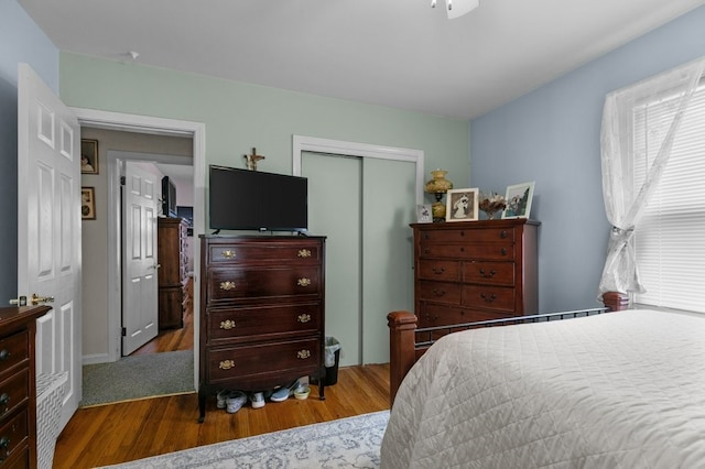 bedroom featuring a closet and hardwood / wood-style floors