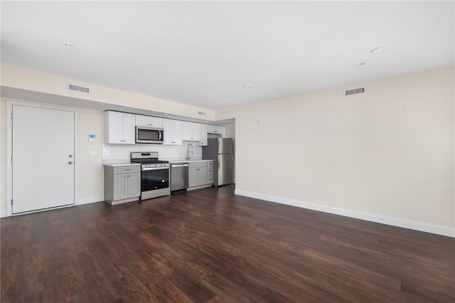 kitchen featuring white cabinets, dark hardwood / wood-style floors, and stainless steel appliances