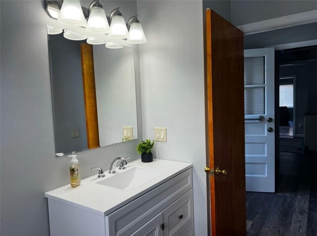 bathroom with hardwood / wood-style flooring and vanity