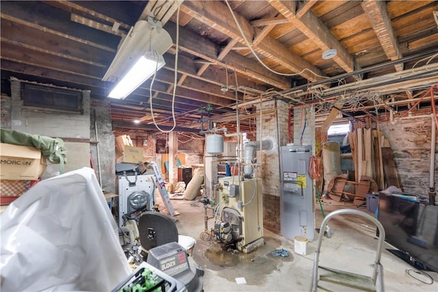 basement featuring electric water heater