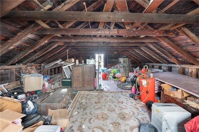 view of unfinished attic