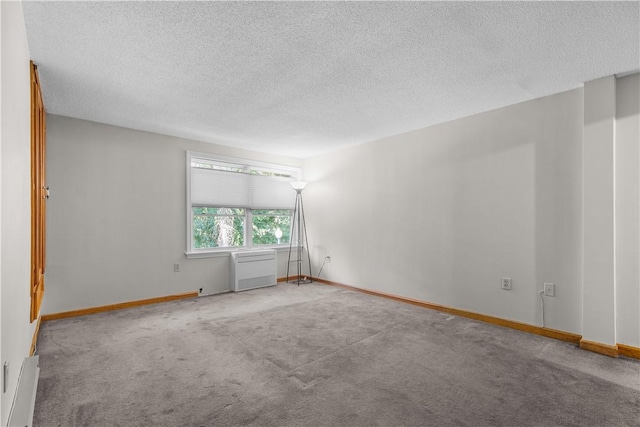 carpeted spare room with a textured ceiling