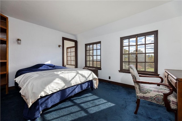 carpeted bedroom with radiator