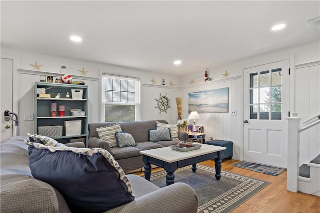 living room with light hardwood / wood-style floors