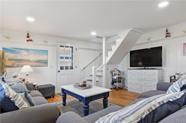 living room with hardwood / wood-style floors