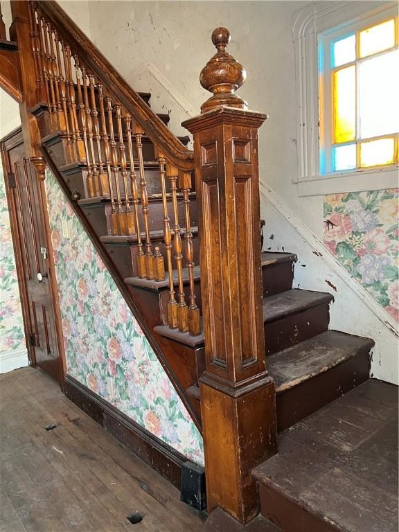 stairway featuring wood-type flooring