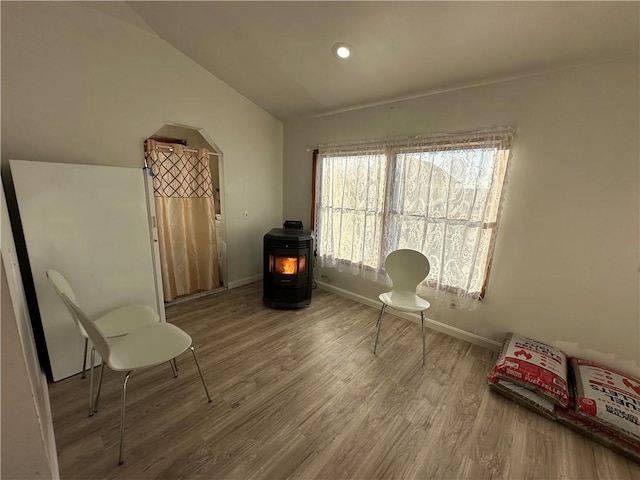 unfurnished room featuring lofted ceiling and wood-type flooring