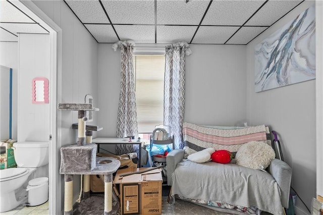 bedroom with multiple windows and a drop ceiling